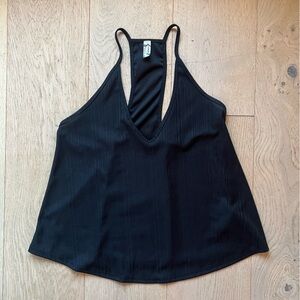 Free People • Black Ribbed Slinky Slink Black Racerback Tank Top • Size XS